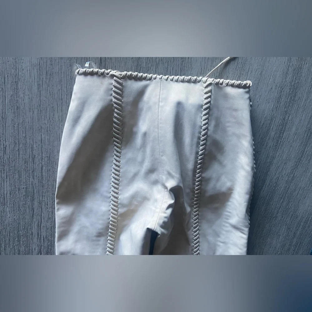 HOUSE OF CB 'Elliot' Cream Vegan Leather Lace Up Trousers~SMALL ~ - Picture 4 of 15